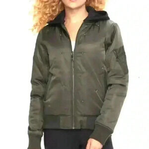 Madden NYC Dark Green Star Studded Hooded Zip Bomber Coat Size XL